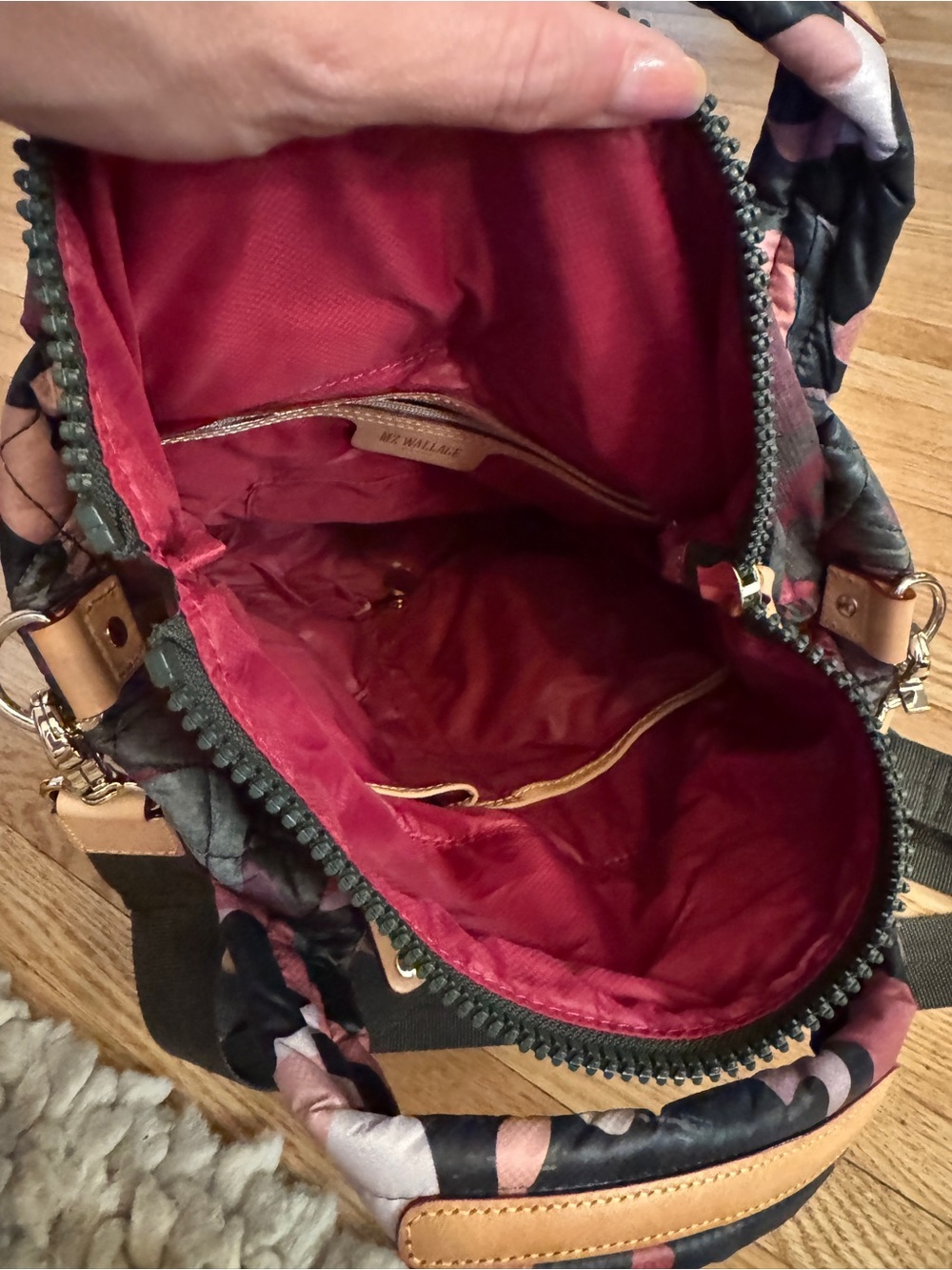 MZ Wallace Quilted Crossbody Bag Pink Black Floral Camo Print - Picture 3 of 4